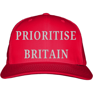 Prioritise Britain Snapback Trucker Cap - White on Red